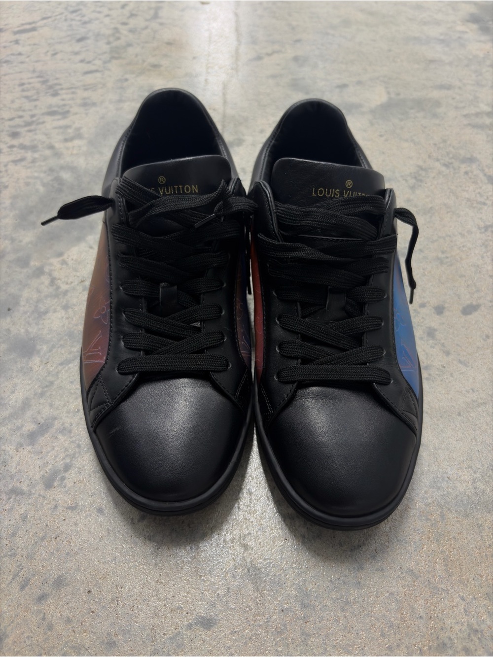 Louis Vuitton Black Leather Low-Top Sneakers with Iridescent Panels - Picture 2 of 8